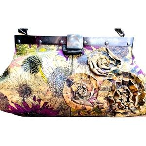 Patricia Nash purple sunflower satchel purse bag tote with dust bag EUC